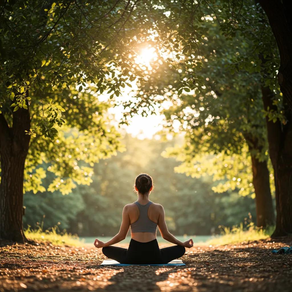 Person praktiziert Yoga in der Natur – Symbol für Stressreduktion und hormonelles Gleichgewicht