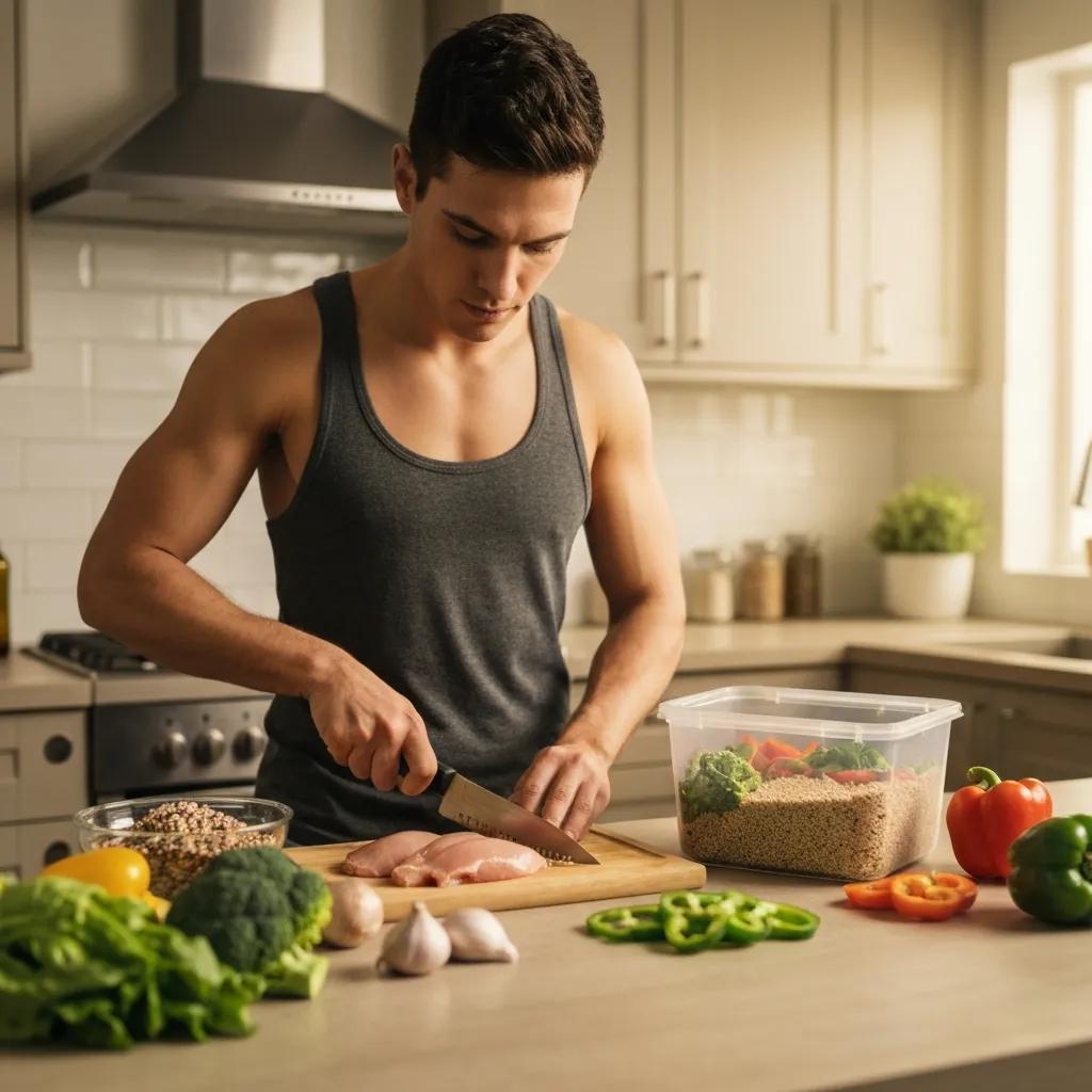 Zubereitung einer ausgewogenen Mahlzeit für endomorphe Ernährung mit frischen Zutaten