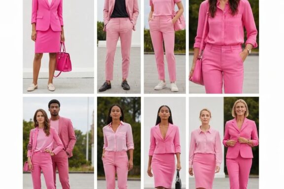 Stylish outfits featuring pink clothing in a vibrant outdoor setting, showcasing versatility and creativity in fashion