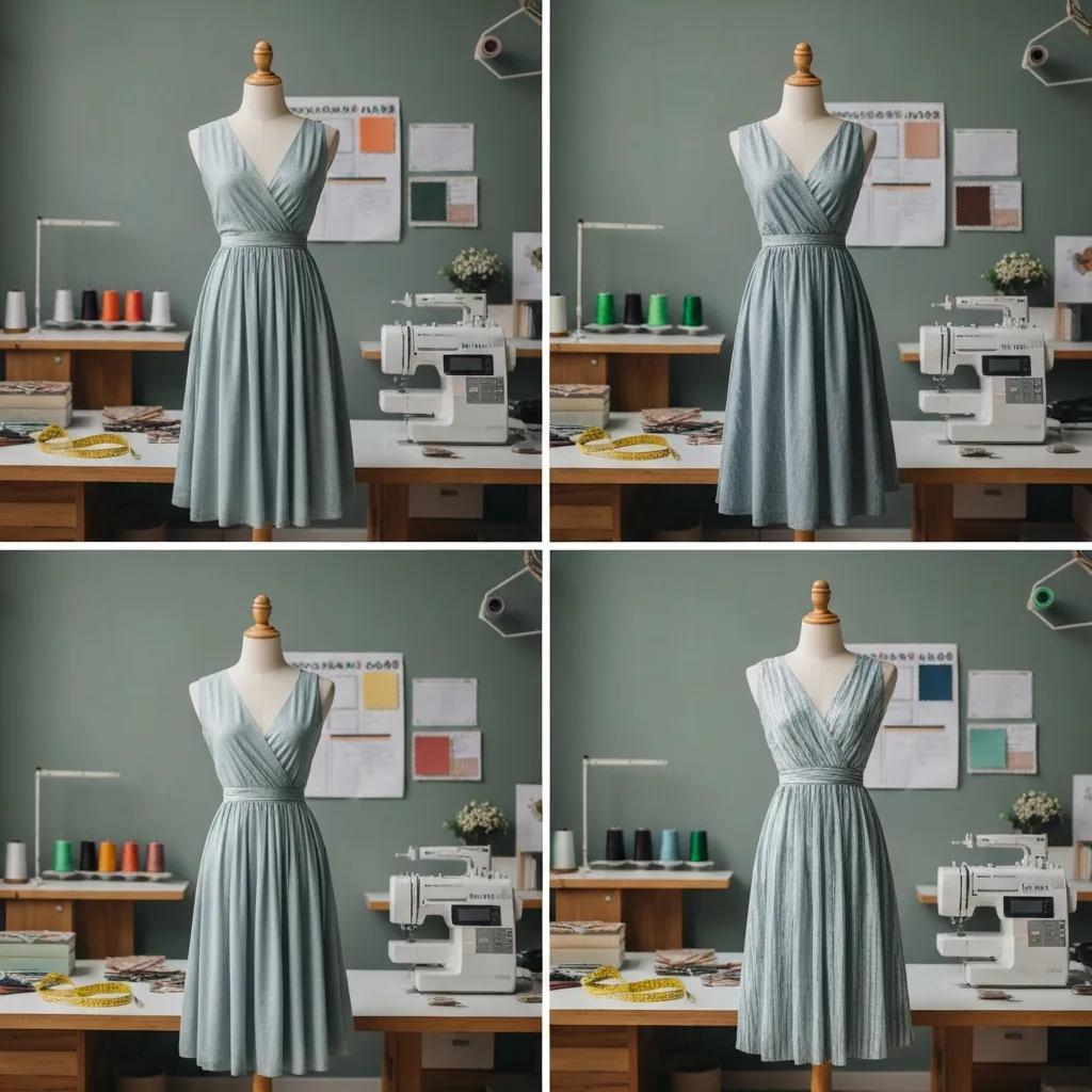 Vielfalt an Sommerkleid-Schnittmustern in einem Nähatelier – Designoptionen im Blick