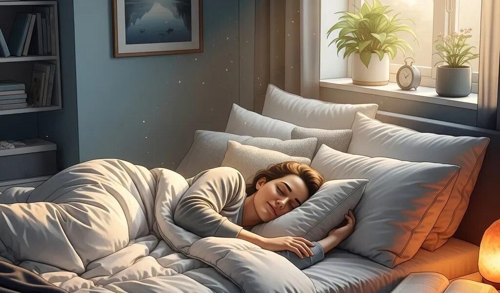 Cozy bedroom scene emphasizing the importance of sleep for weight loss