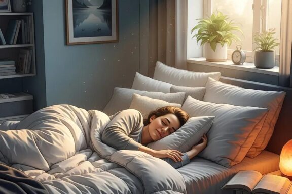 Cozy bedroom scene emphasizing the importance of sleep for weight loss