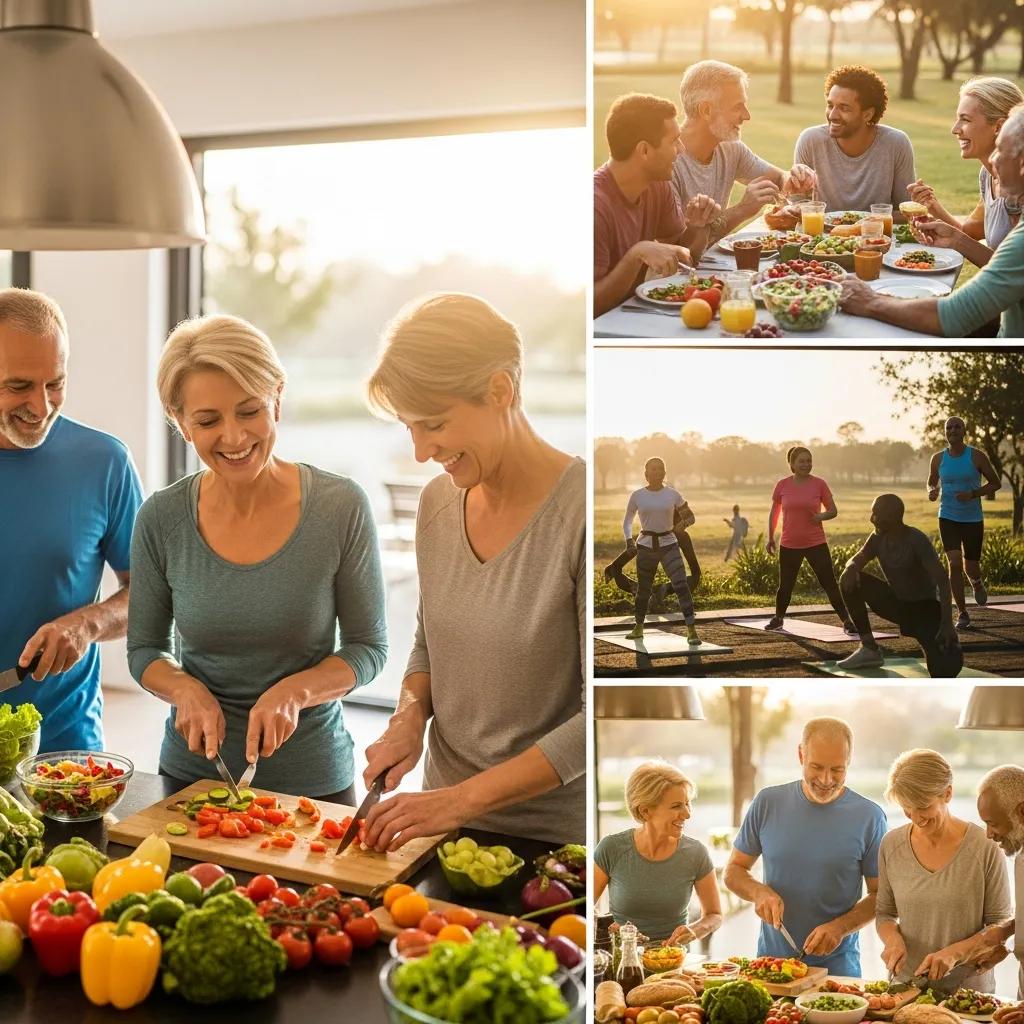 Diverse group of people over 40 engaging in healthy activities, emphasizing community and motivation for weight loss