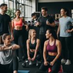 Verschiedene Personen im Fitnessstudio, die unterschiedliche Körpertypen beim Training und mit Supplements zeigen