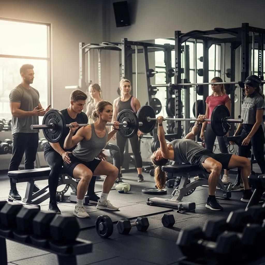 Ektomorphe beim gemeinsamen Hypertrophietraining im Fitnessstudio: moderates Gewicht, 6–12 Wiederholungen, abwechslungsreiche Übungen