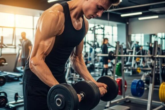 Fit ectomorph individual lifting weights in a gym, representing muscle building challenges and strategies