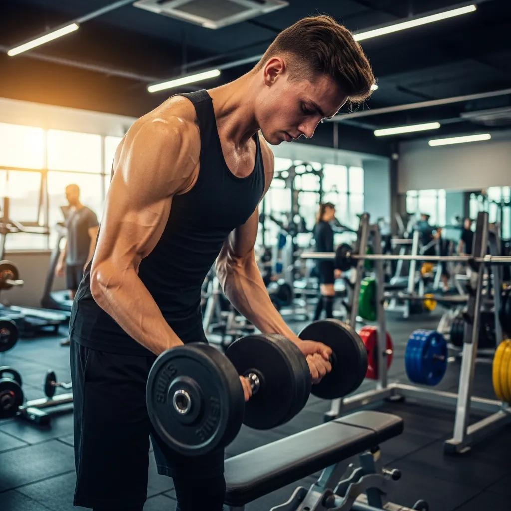Fit ectomorph individual lifting weights in a gym, representing muscle building challenges and strategies
