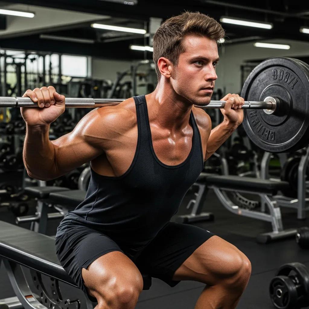 Fit ectomorph individual strength training in a gym, emphasizing muscle building without fat gain