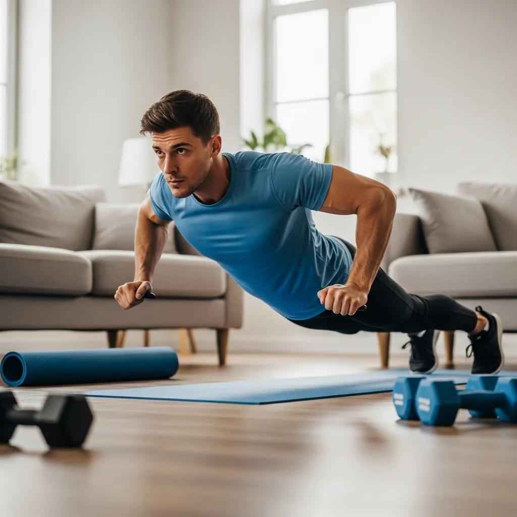 Fit individual performing a home workout focusing on strength training for ectomorphs