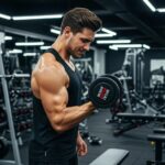 Fit individual with mesomorphic body type lifting weights in a gym, showcasing strength and definition