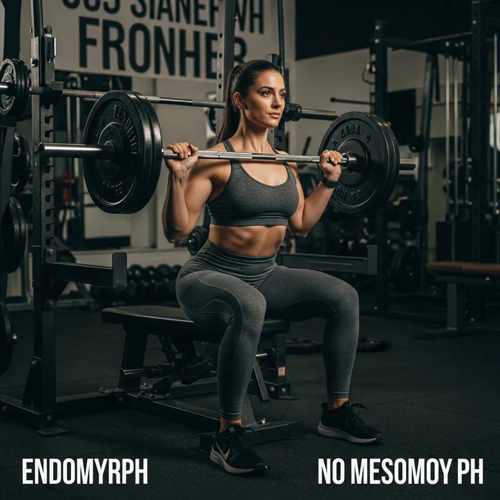 Fitness transformation journey from endomorph to mesomorph with a person exercising in a gym