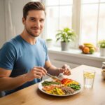 Gesunde Mahlzeit für Mesomorphe beim Intervallfasten mit Protein, Gemüse und Vollkorn