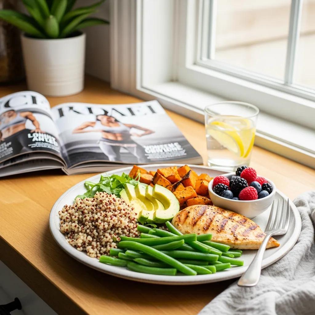 Healthy meal plan for endomorphs featuring quinoa, sweet potatoes, grilled chicken, and avocado