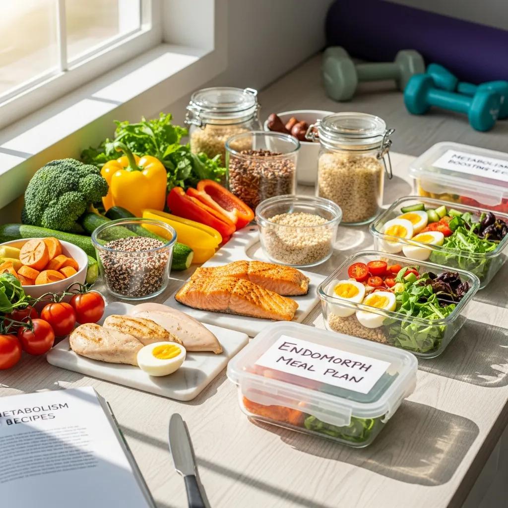 Healthy meal prep for endomorphs featuring colorful vegetables and lean proteins