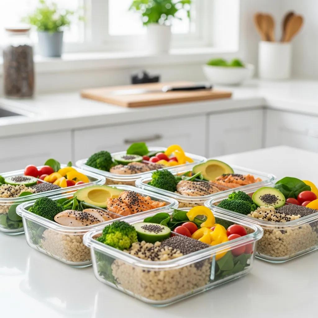 Meal-Prep-Bowl mit ausgewogenen Makronährstoffen zur Unterstützung des Trainings