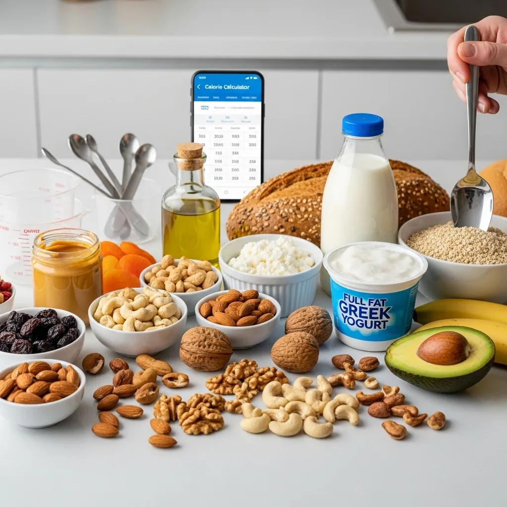 Gesunde Mahlzeit mit kalorienreichen Lebensmitteln für Ektomorphe, veranschaulicht Kalorienbedarf zum Muskelaufbau