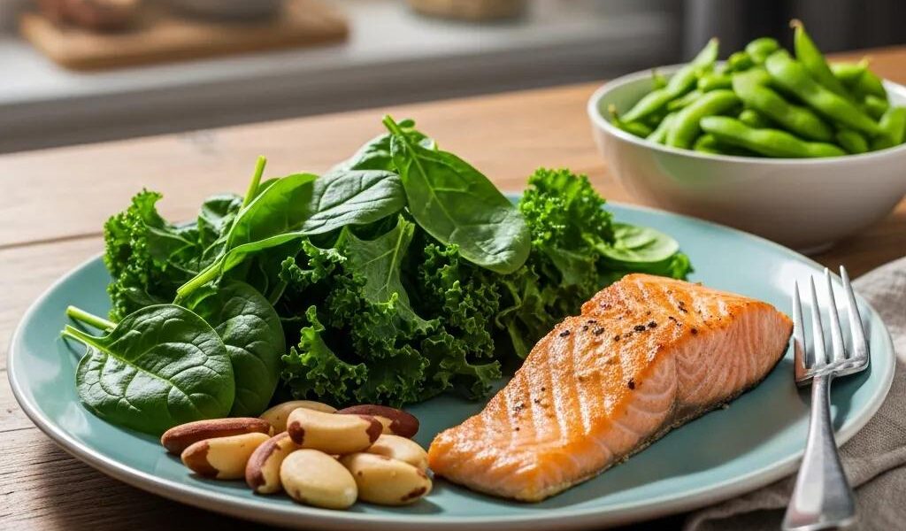 Healthy meal rich in iodine and selenium for thyroid function support