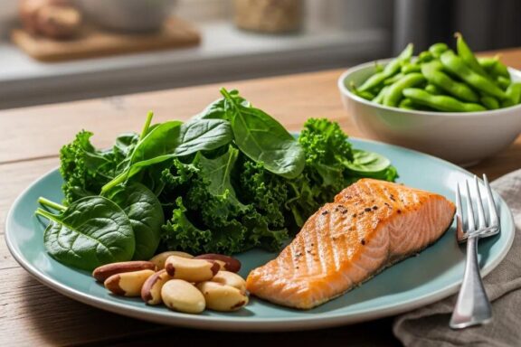 Healthy meal rich in iodine and selenium for thyroid function support