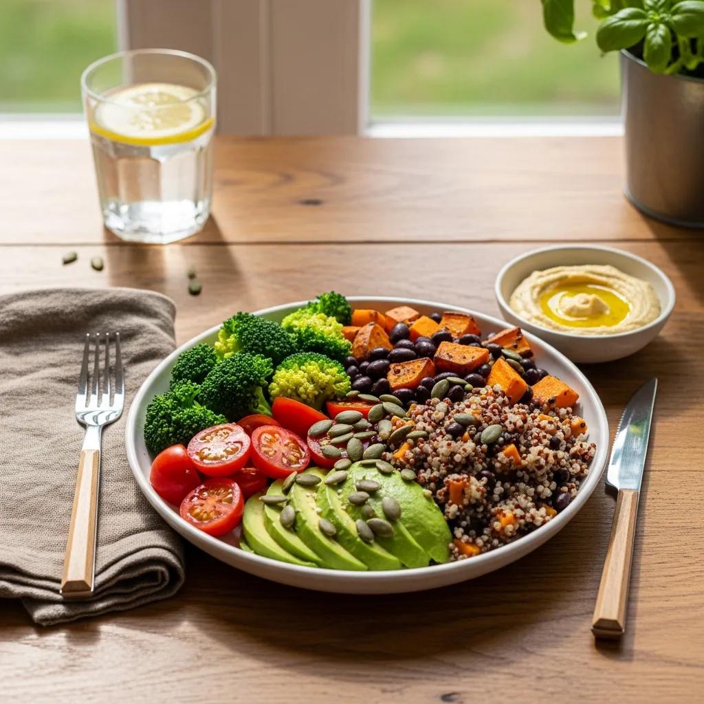 Healthy meal showcasing whole grains and vegetables for improving insulin sensitivity