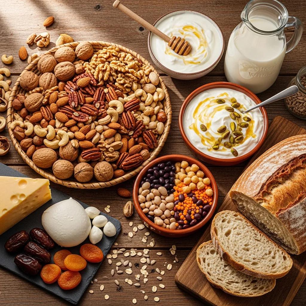 Kalorienreiche Lebensmittel wie Nüsse und Milchprodukte – ideal für Muskelaufbau bei Ektomorphen