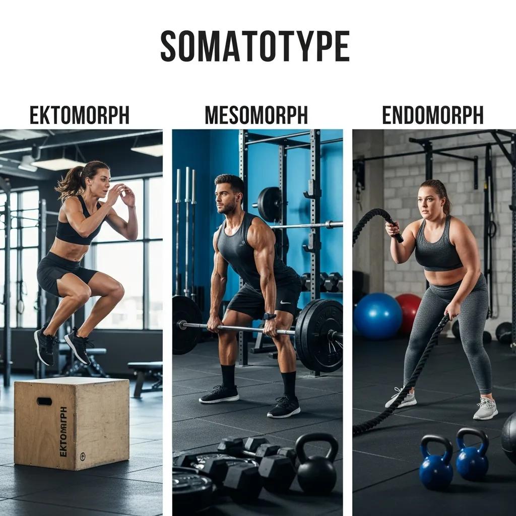 Grafische Darstellung: Ektomorph, Mesomorph, Endomorph als Konzeptdarstellung im Fitnesskontext