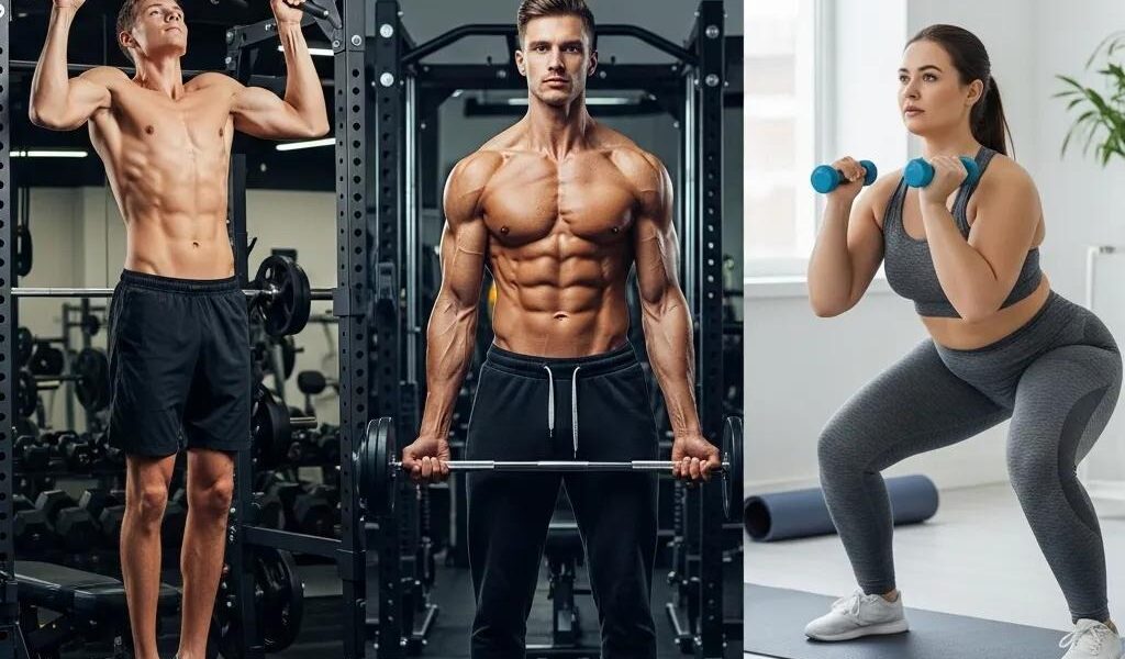 Drie lichaamstypes in de sportschool