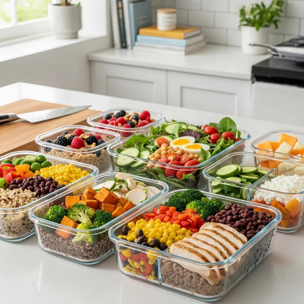 Meal-Prep-Behälter mit gesunden Mahlzeiten für Endomorphe
