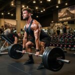 Mesomorph athlete lifting weights in a gym, representing muscle building and fitness