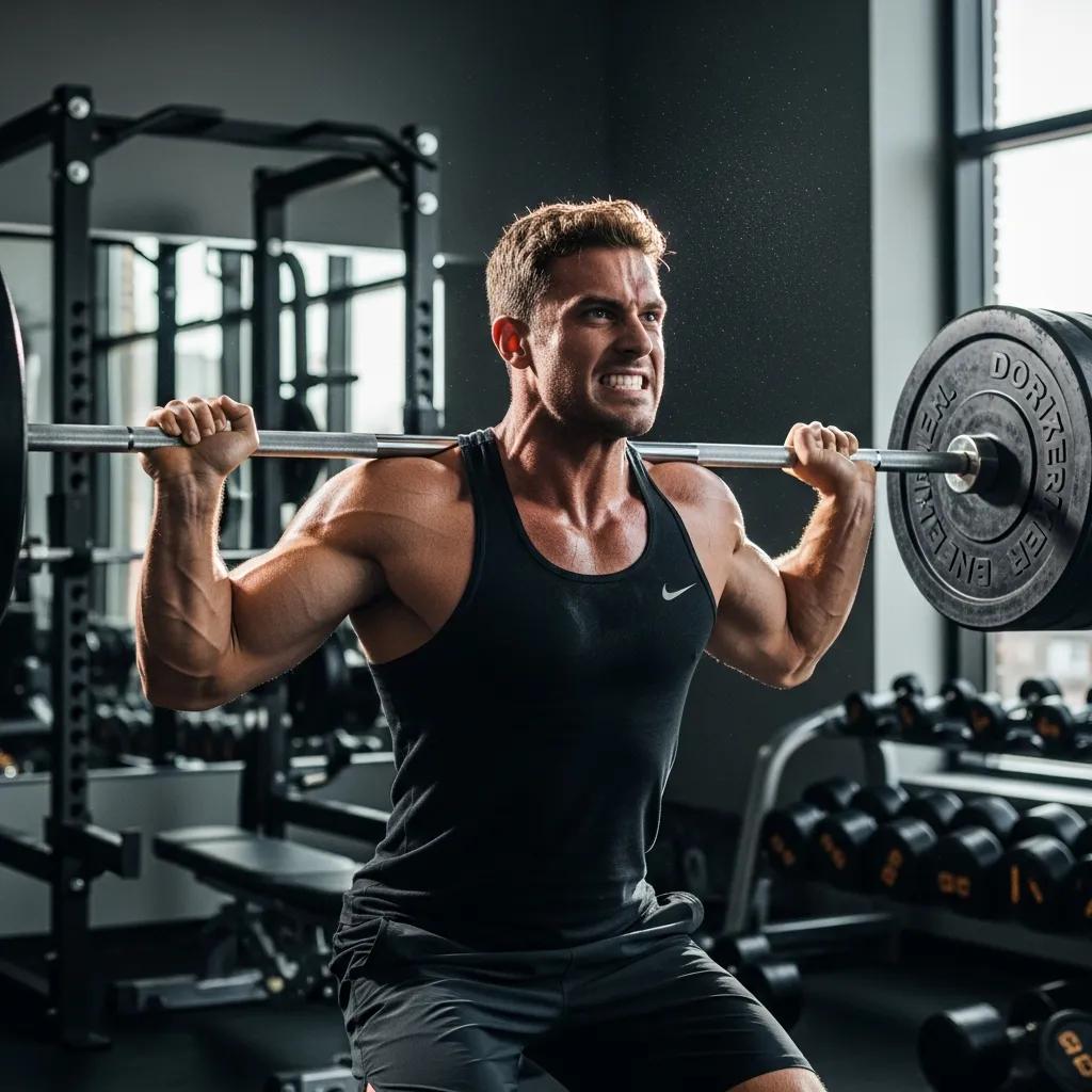 Mesomorph athlete lifting weights in a gym, showcasing strength and fitness