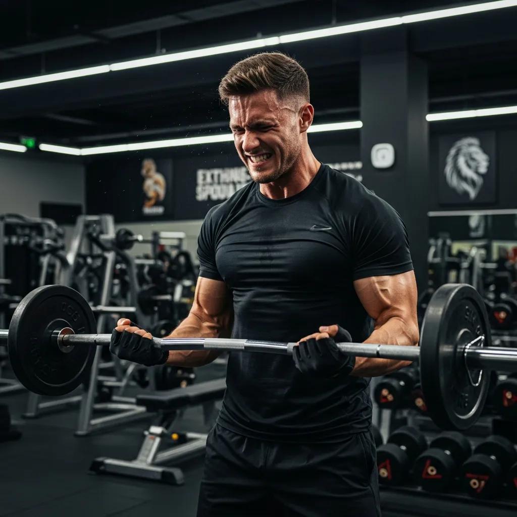 Mesomorph individual lifting weights in a gym, emphasizing muscle growth and strength training