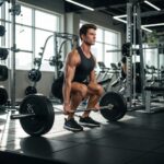 Mesomorph individual strength training in a gym, highlighting athletic physique and proper form