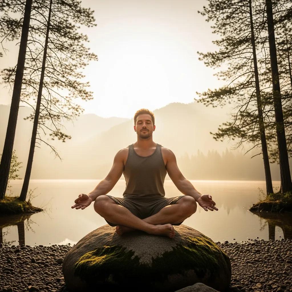 Mesomorpher Athlet meditiert im Freien – Strategien zu Resilienz und Stressmanagement