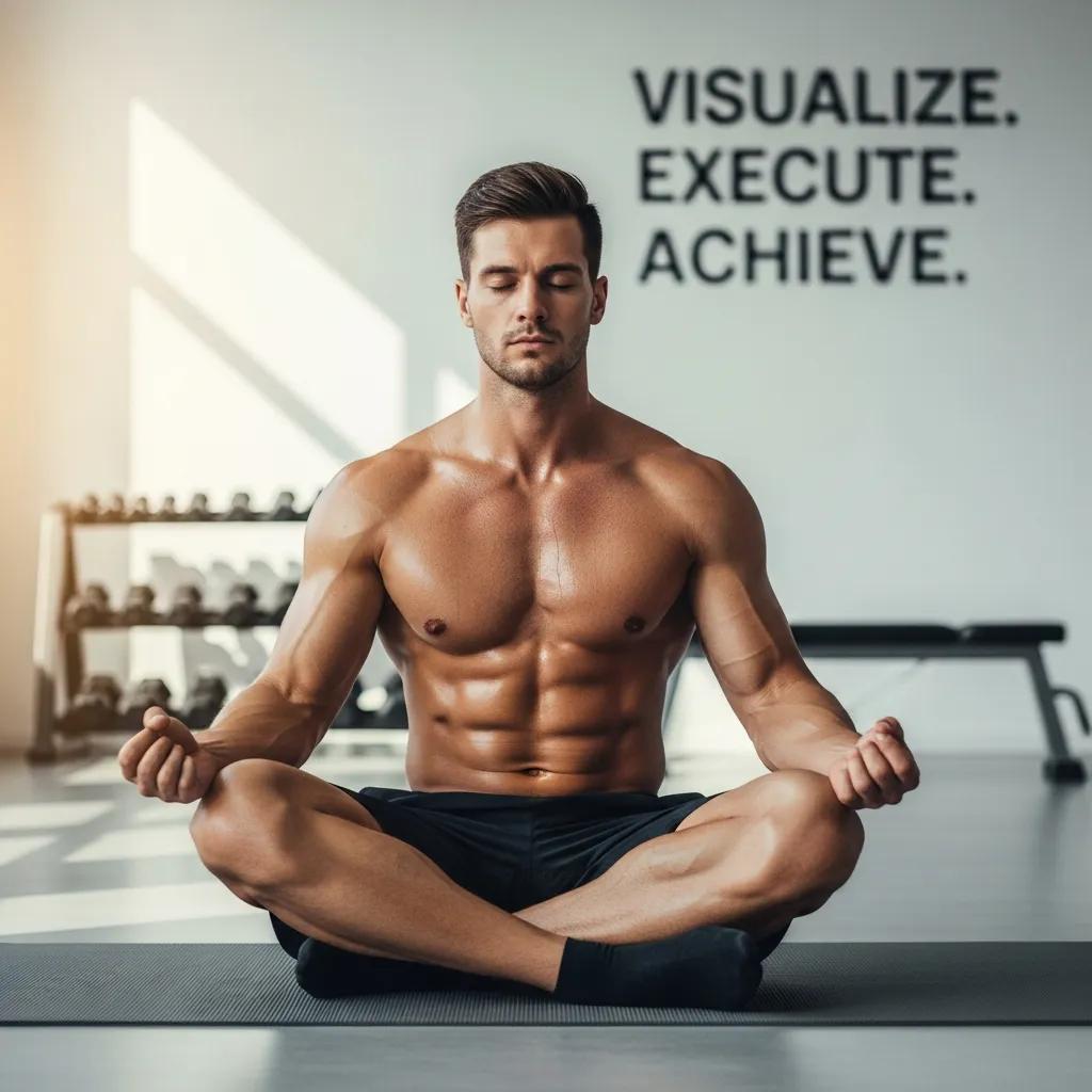 Mesomorpher Athlet übt Visualisierungstechniken zur Unterstützung des Muskelaufbaus