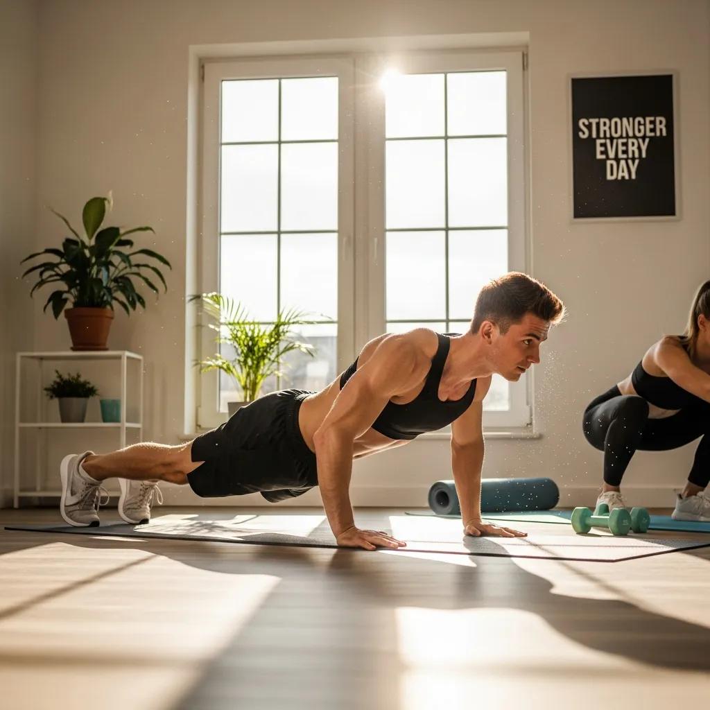 Person exercising at home with bodyweight exercises, emphasizing muscle building for ectomorphs