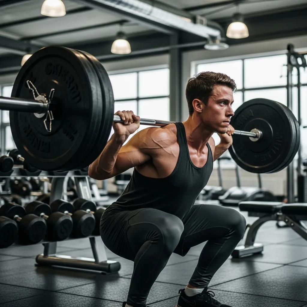 Person macht Kniebeuge im Fitnessstudio – Beispiel für Krafttraining bei Ektomorphen