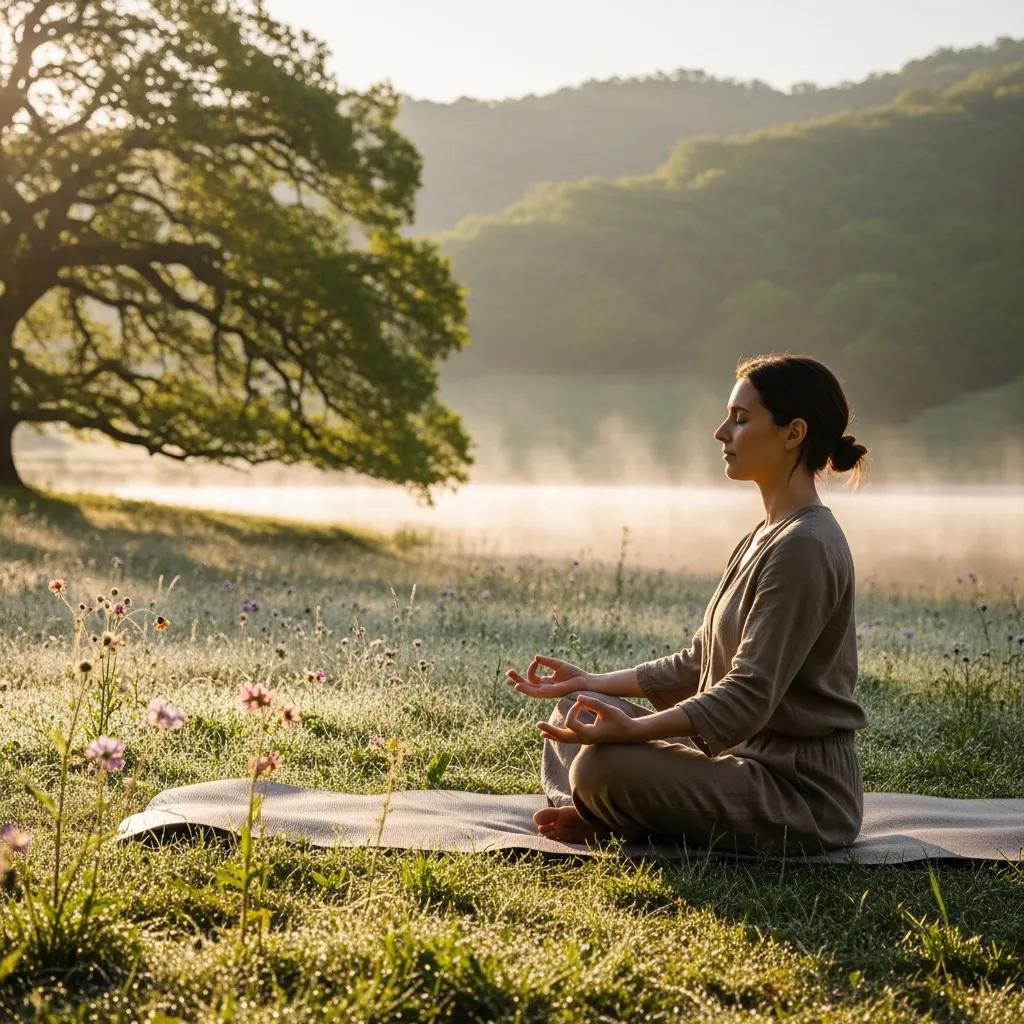 Person praktiziert Entspannungsübungen in ruhiger Umgebung — Stressreduktion hilft, Gelüste zu kontrollieren