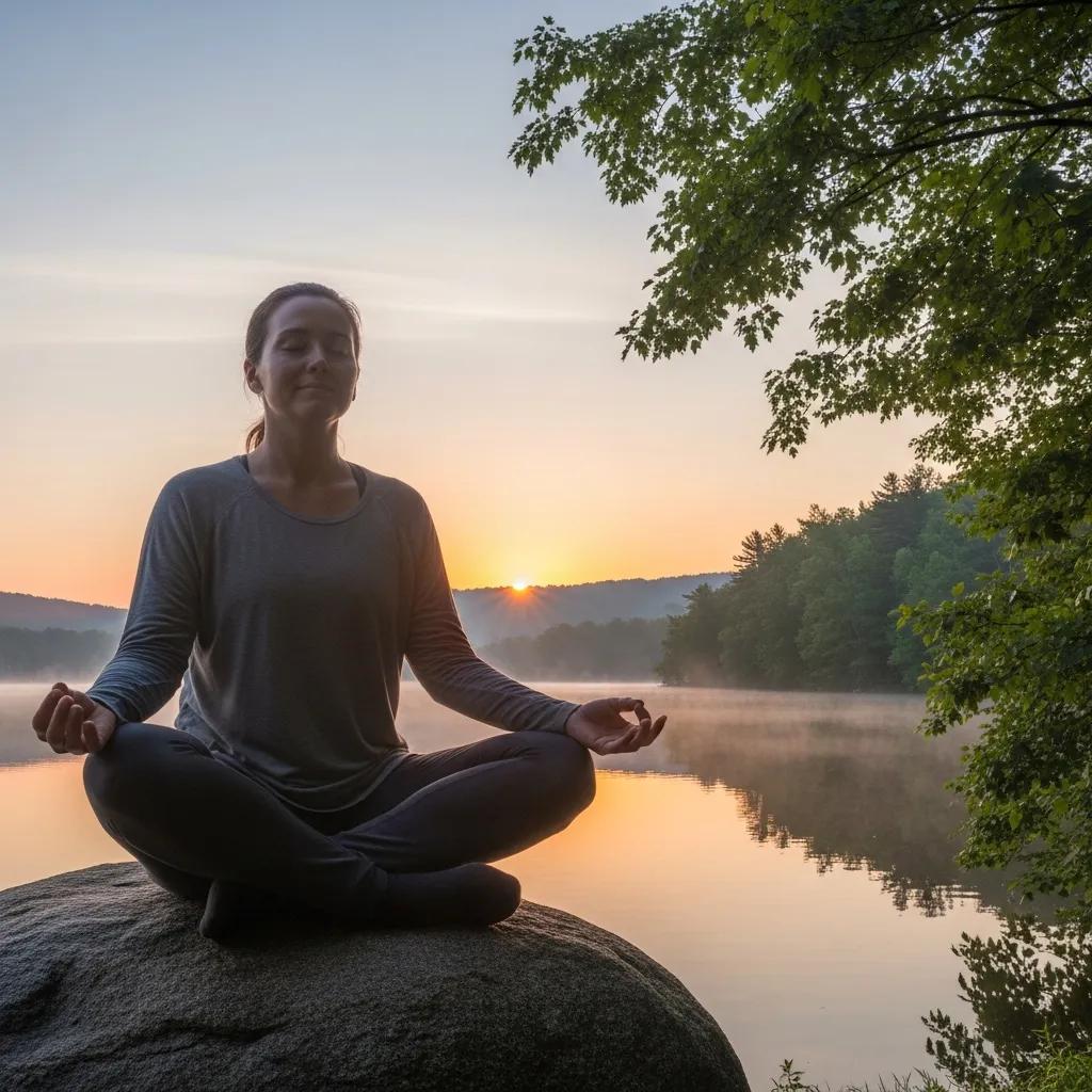 Person macht Yoga im Freien, um Stress zu reduzieren und die Gesundheit zu fördern