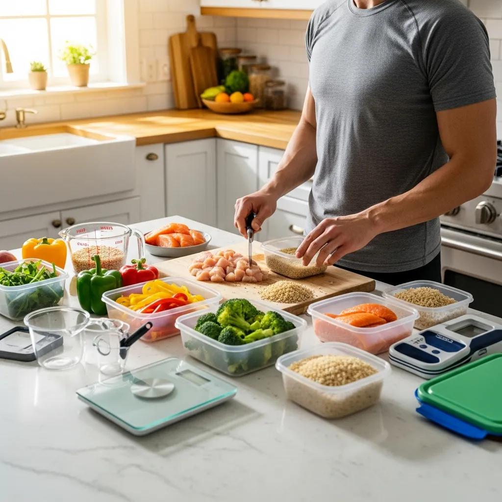 Person bereitet mehrere gesunde Mahlzeiten in heller Küche vor