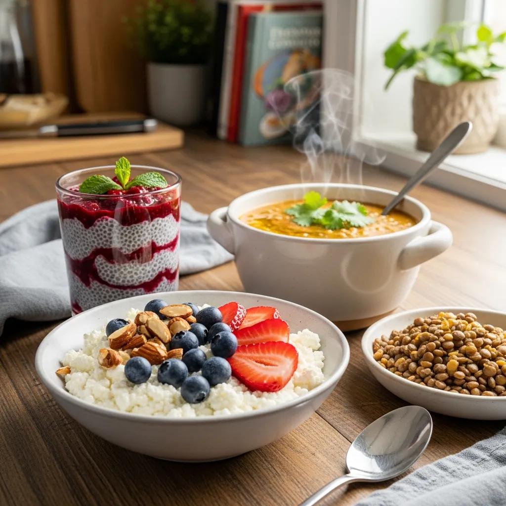 Protein- und ballaststoffreiche Snacks für Endomorphe: Hüttenkäse, Chia-Pudding