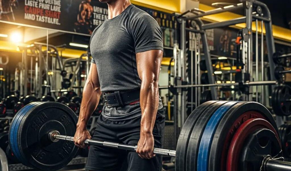 Young man lifting weights in a gym, representing muscle building for ectomorphs