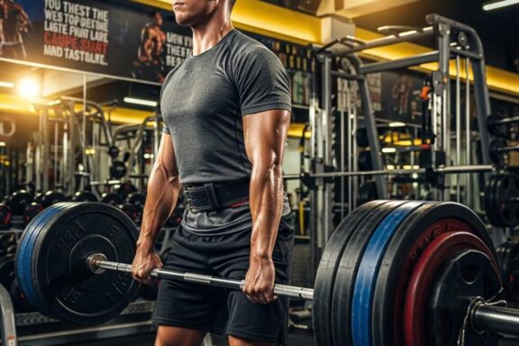 Young man lifting weights in a gym, representing muscle building for ectomorphs