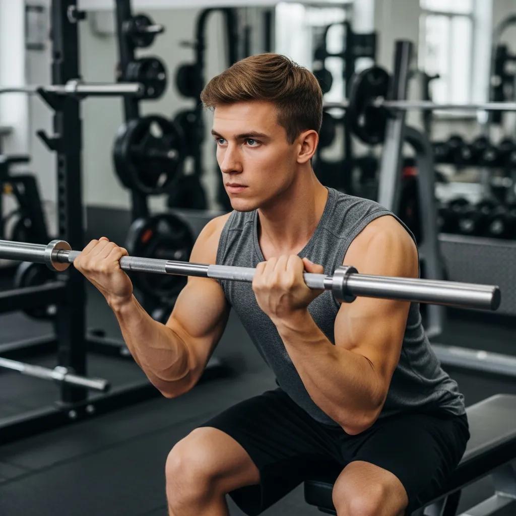 Junger Mann beim Krafttraining im Fitnessstudio – Training ist wichtig für Muskelzuwachs