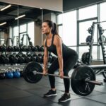 Ektomorph woman strength training in a gym, focusing on muscle building