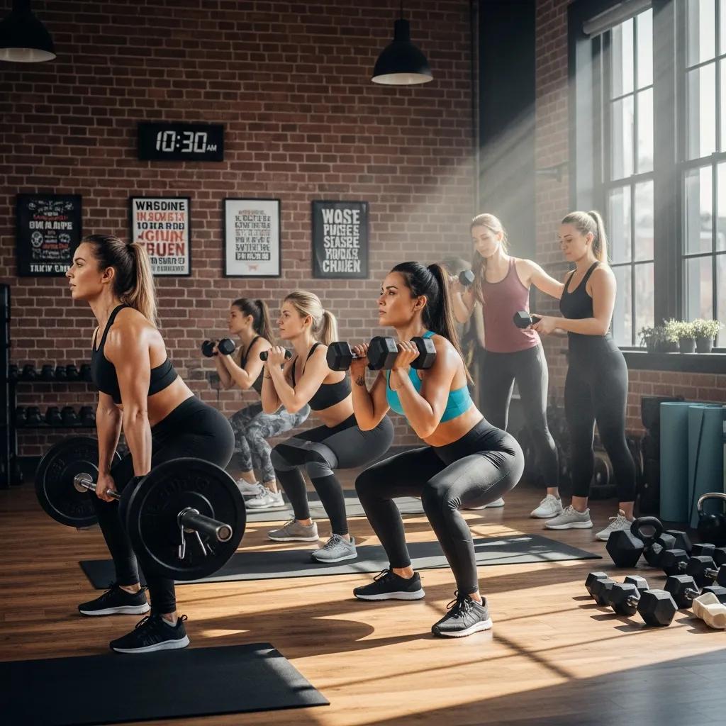 Frauen bei Mehrgelenksübungen in einem Fitnesskurs — Fokus auf Muskelwachstum