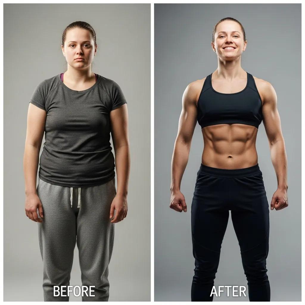 Before-and-after transformation of an individual showcasing successful fitness journey and motivation