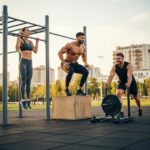 Diverse individuals representing Ektomorph, Mesomorph, and Endomorph body types in a fitness environment