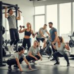 Diverse individuals showcasing different body types engaged in fitness activities