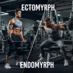 Ektomorph and endomorph training side by side in a gym, showcasing their distinct body types and fitness approaches