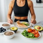 Fit individual enjoying a healthy meal with protein-rich foods, emphasizing muscle building for ectomorphs