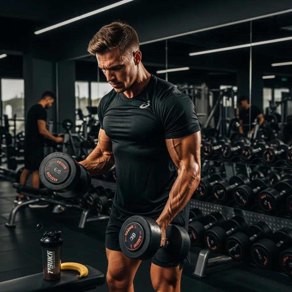 Fit man lifting weights in a gym, representing mesomorph fitness goals